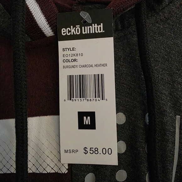 Ecko Unltd Men's Short Sleeve Hoodie T-shirt Sz Medium Burgundy Charcoal Heather - Picture 3 of 8